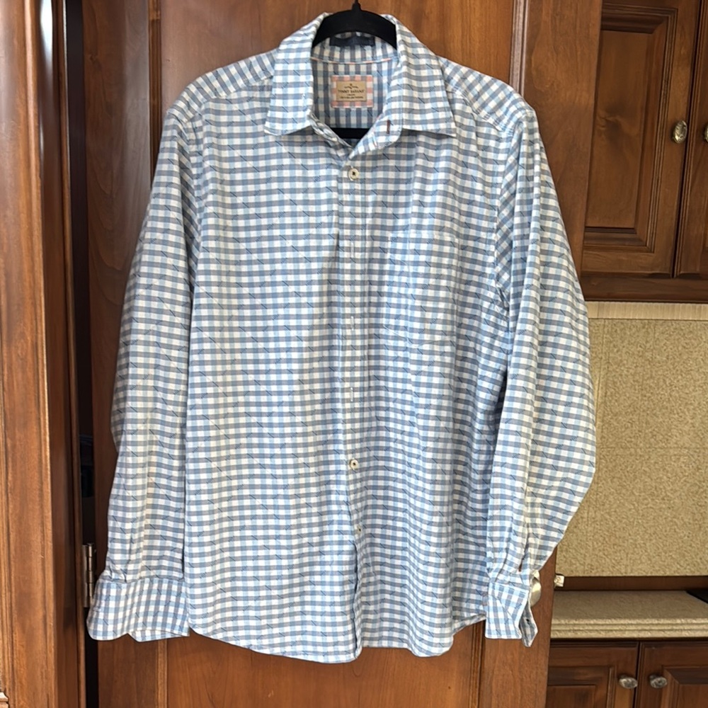 Tommy Bahama Blue and White Casual Button Down Shirt